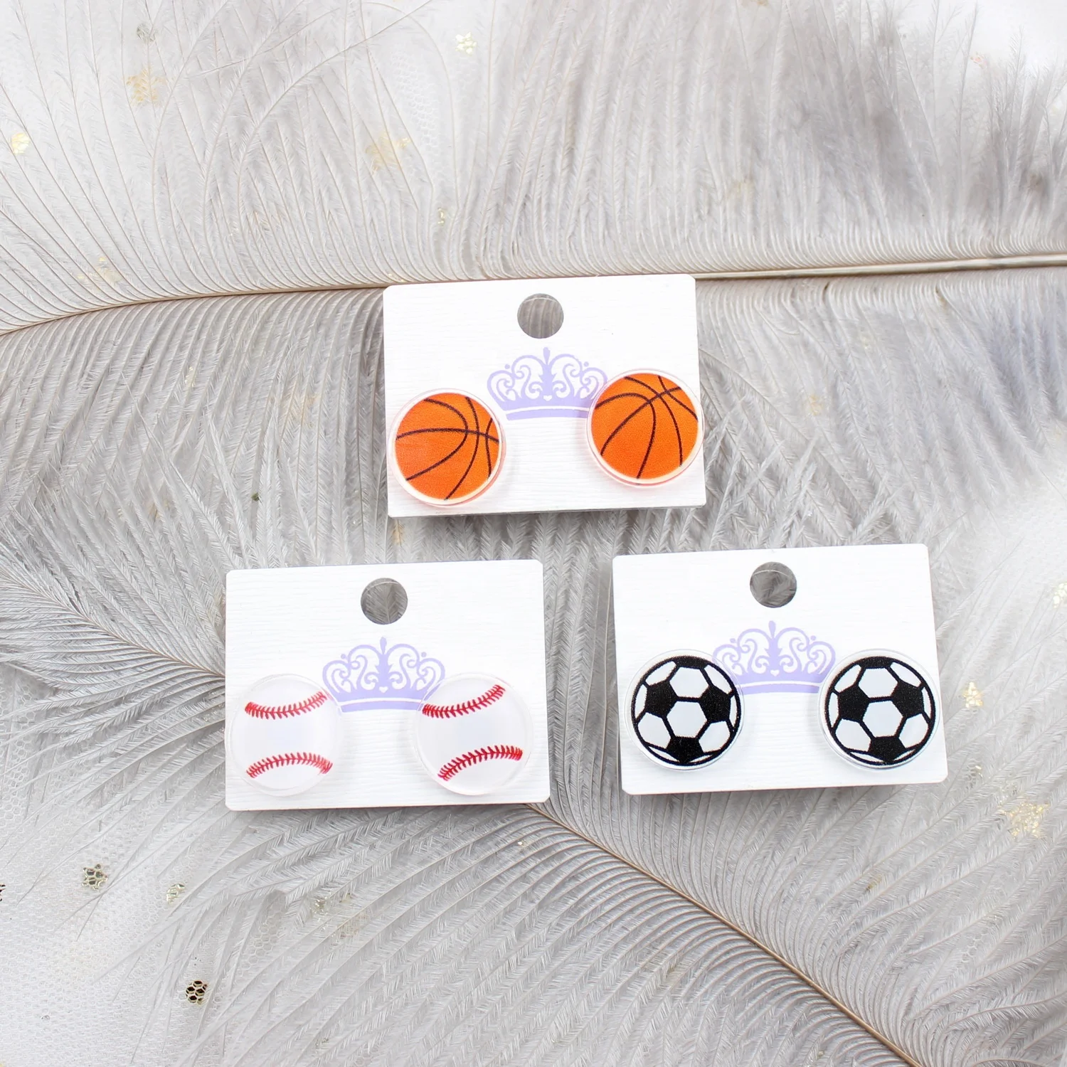 

Sport Earrings UV Print Clear Acrylic Soccer Earrings Basketball Stud Earrings
