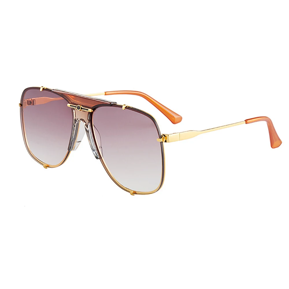 

Sparloo 1952 Luxury Oversized Flat Top Metal Trendy Sunglasses Brown Frame