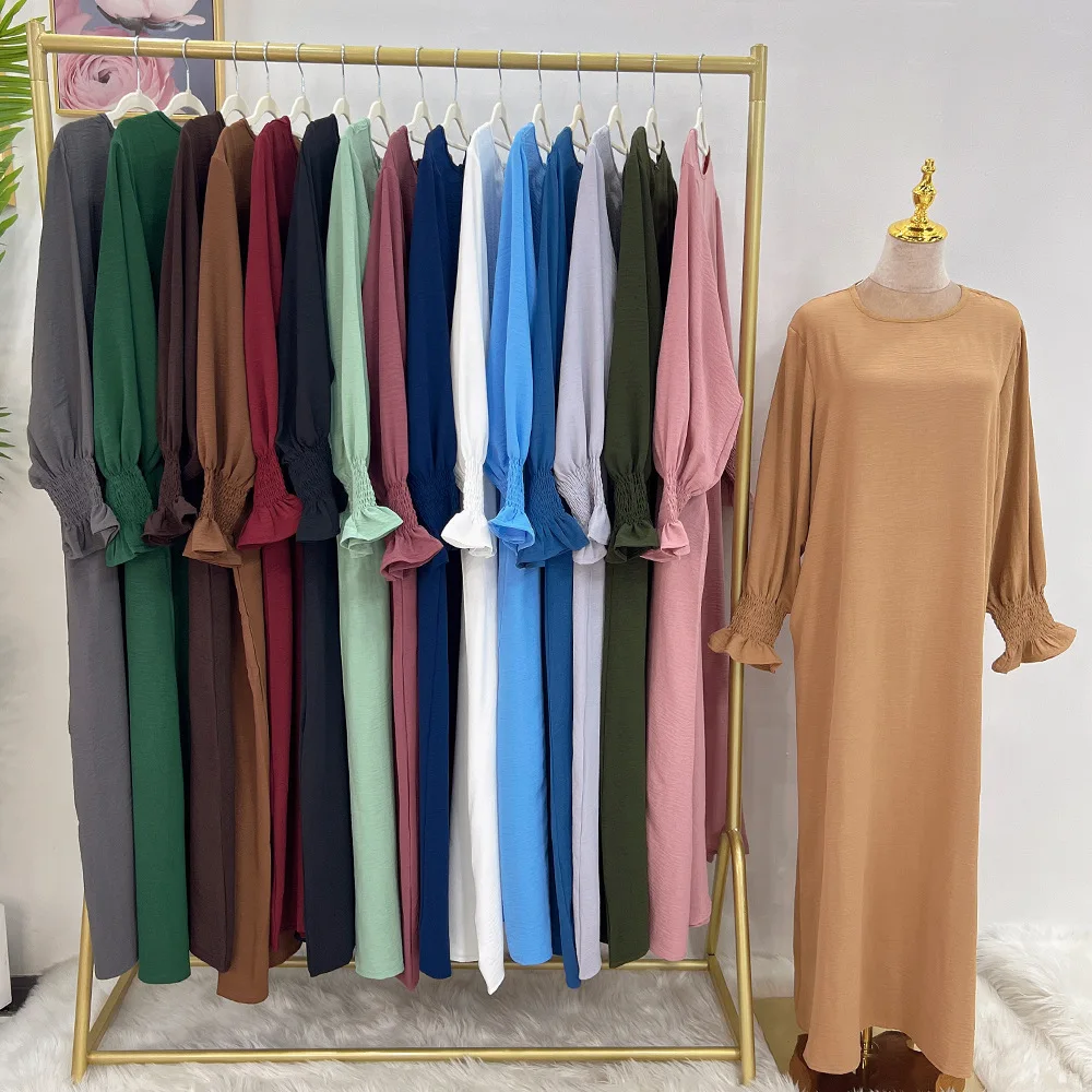 

2023 New Design Eid islamic prayer dress Middle East Dubai Long Dress Solid Color Plus Size Ladies Muslim Dress