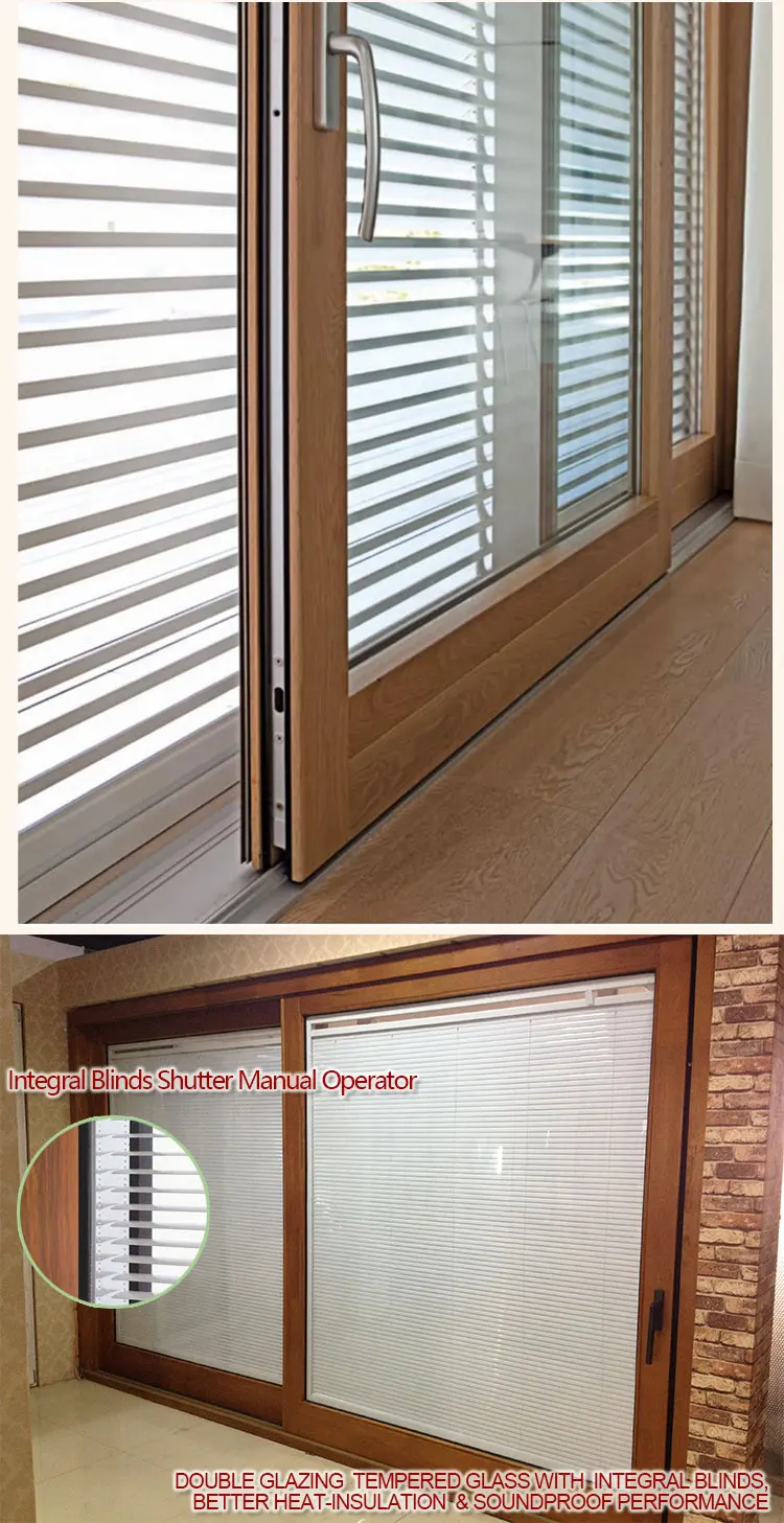 Doorwin wholesale Chin manufacturer solid wood exterior glass sliding door with grill design