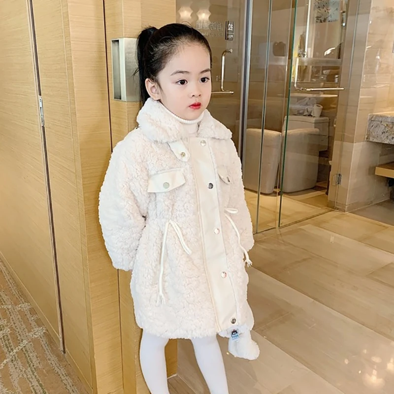 

Girls' plush coat winter clothes new children's mid-length lamb wool coat