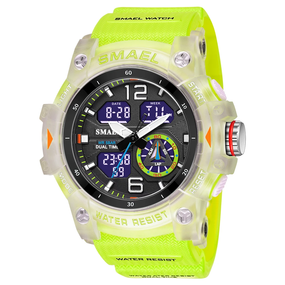 

SMAEL 8007 transparent digital and analog watch men military waterproof watches relojes de hombre army sport watch, 9 colors