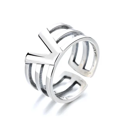 

Light Luxury 925 Sterling Silver Circle Rings Fashion Letter  Adjustable Open Rings, Sliver