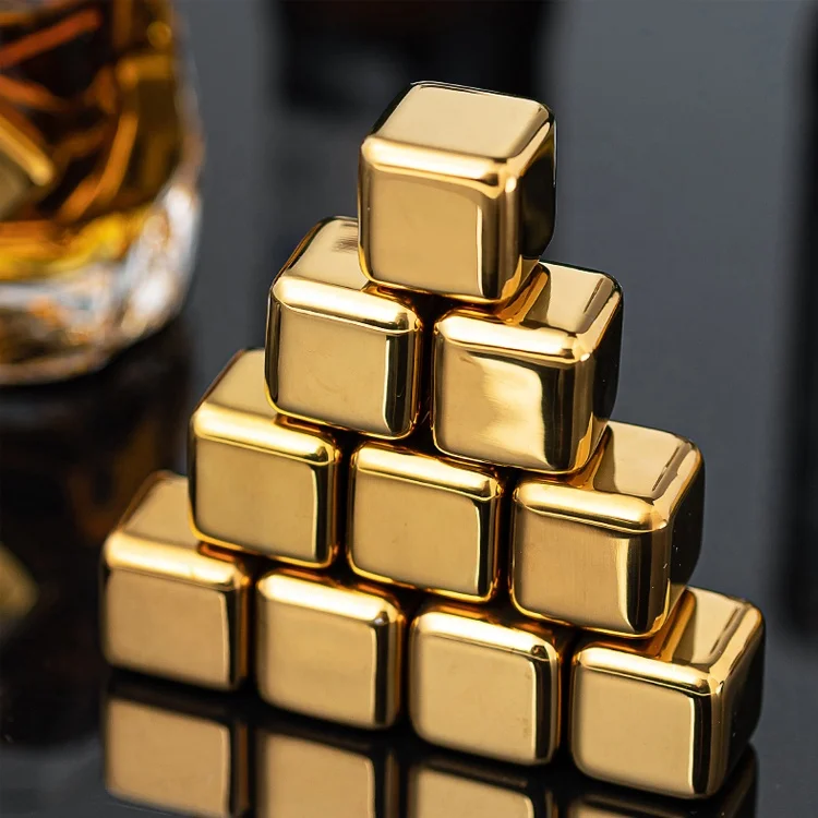 

Ice Cube Gold Stainless Steel Whiskey Gift Set Ice Cube Factori Stainless Whiskey Metal Stone, Golden, sliver