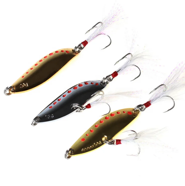 

Mini Metal jigging spoon Spinner ice Slice Fishing Lure Hard Bait Sequin Spoon Paillette lure with Feather Treble Hook
