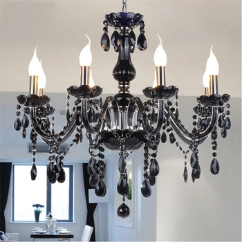 European Modern Chandelier Black Glass Candle Crystal Chandeliers