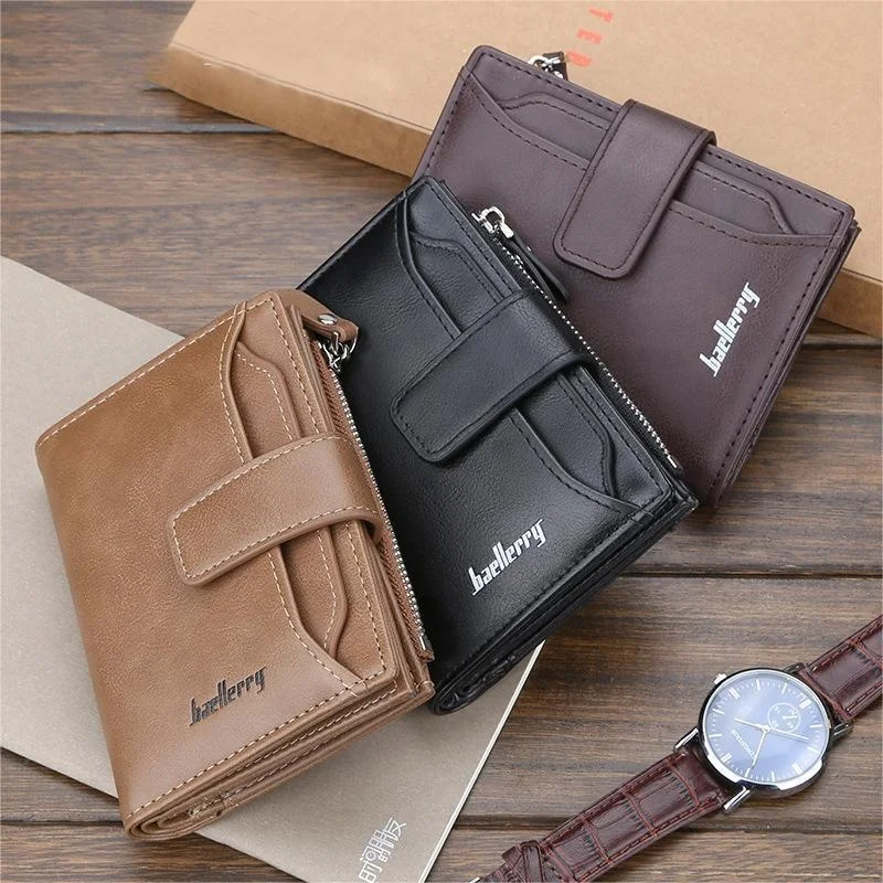 

Fashion Casual Large-capacity Luxury Business PU multiple Cardholder License Short buckle Bifold Zipper Small Square Men Wallet