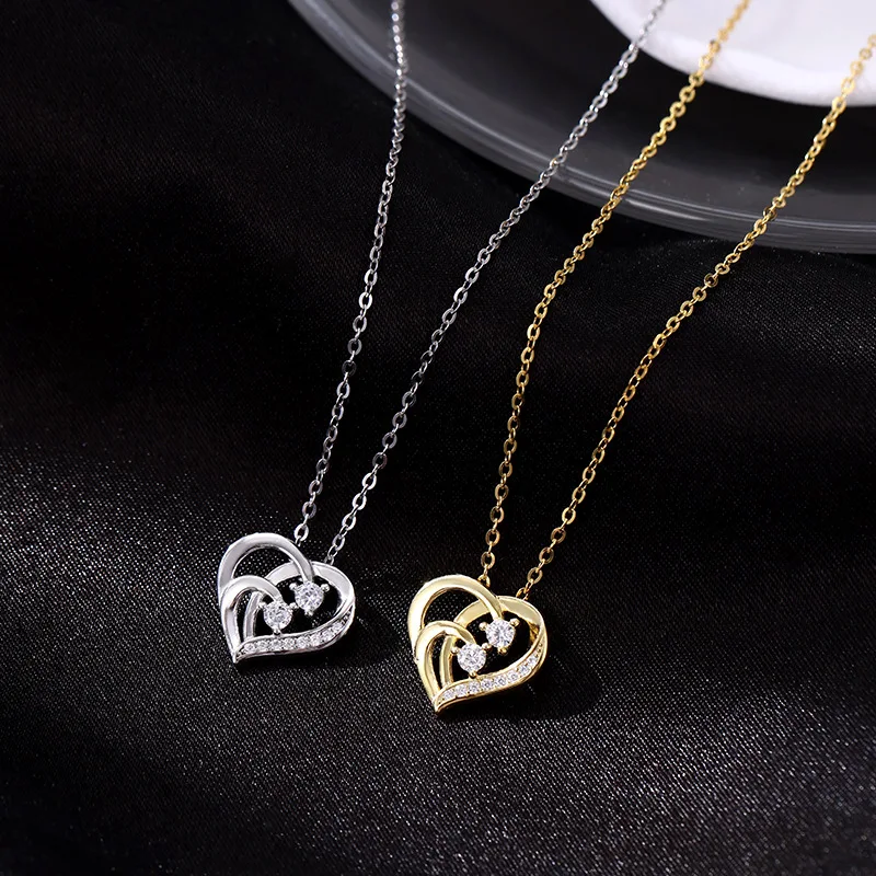 Wholesale 925 Silver Necklace Jewelry Women Gold Plated 925 Sterling Silver Luxury Zircon Heart Pendant Chain Necklaces Women