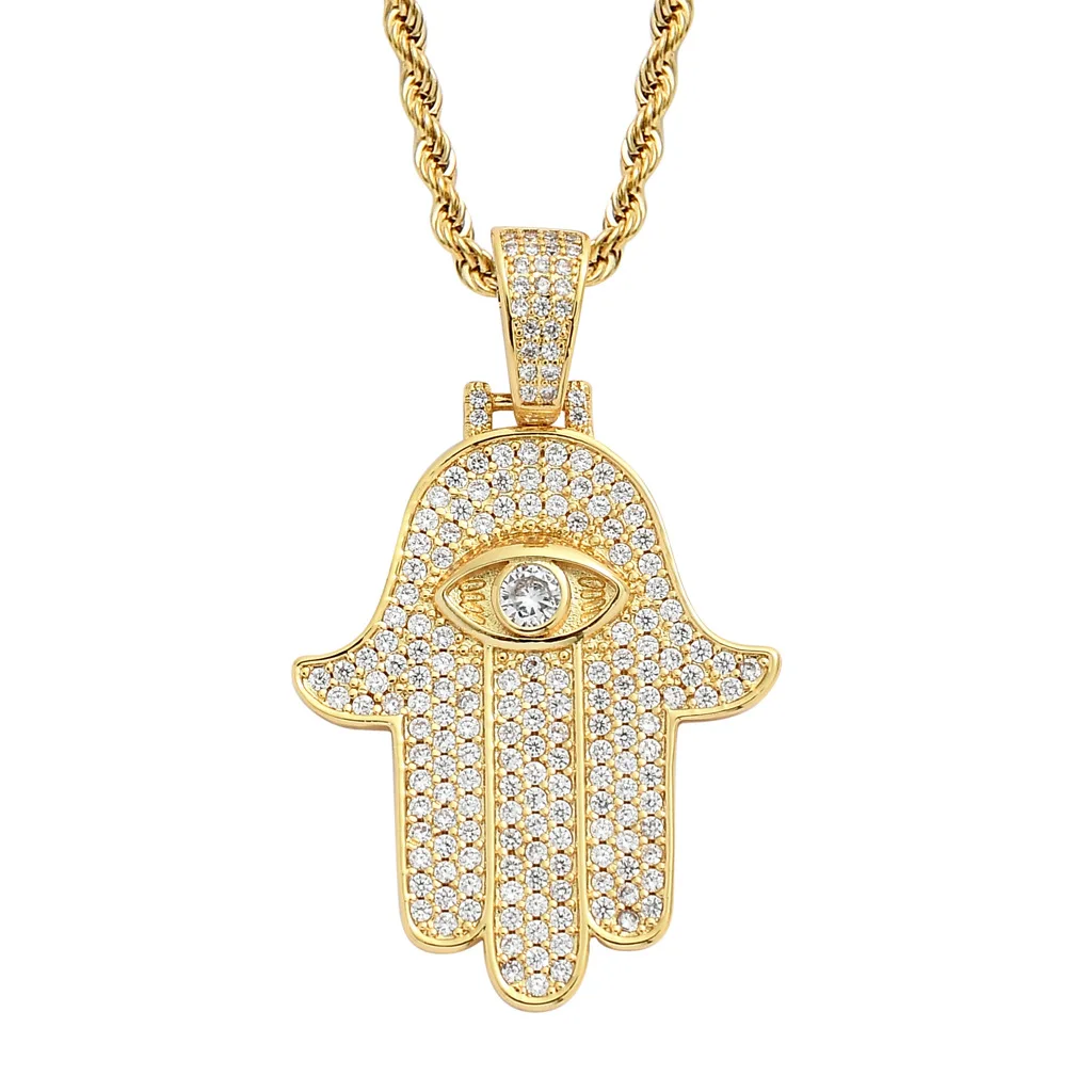 

Wholesale Fashion Gold Plated Cuban Link Necklace Hip Hop Jewelry Necklace Retro Palm Pendant For Men, Gold/silver