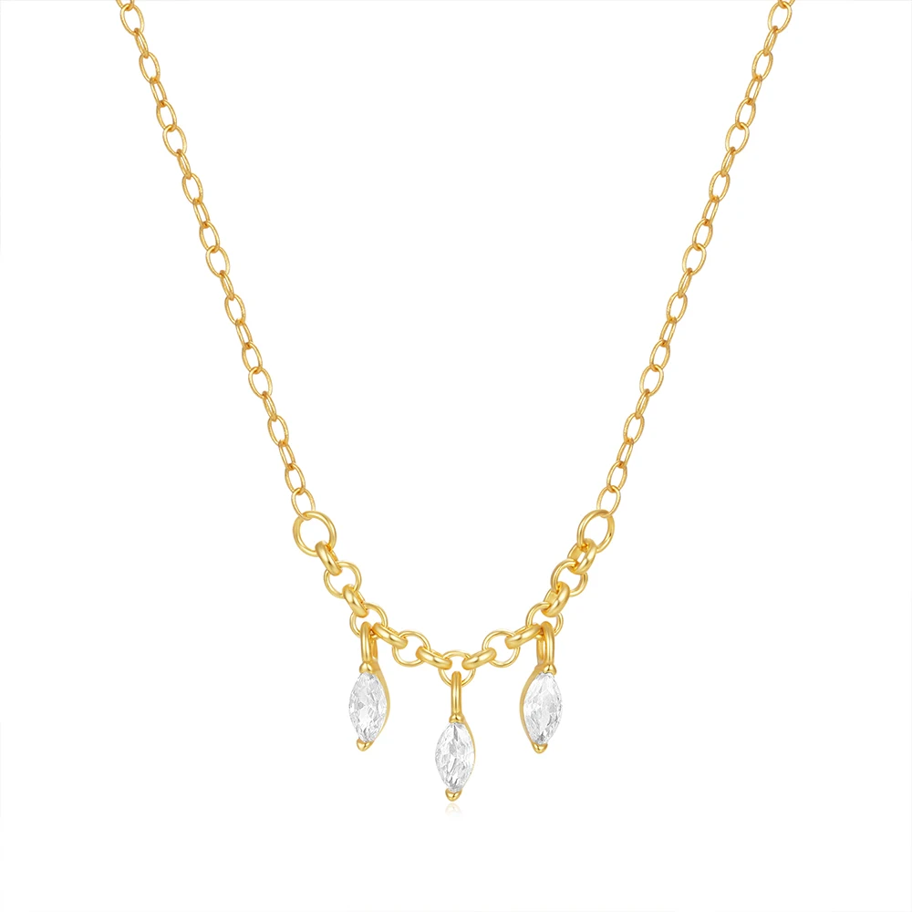 Fashion Jewelry Necklaces 925 Sterling Silver Necklace Marquise Eye Shaped Drop Diamond Gold Plated Necklace for Women