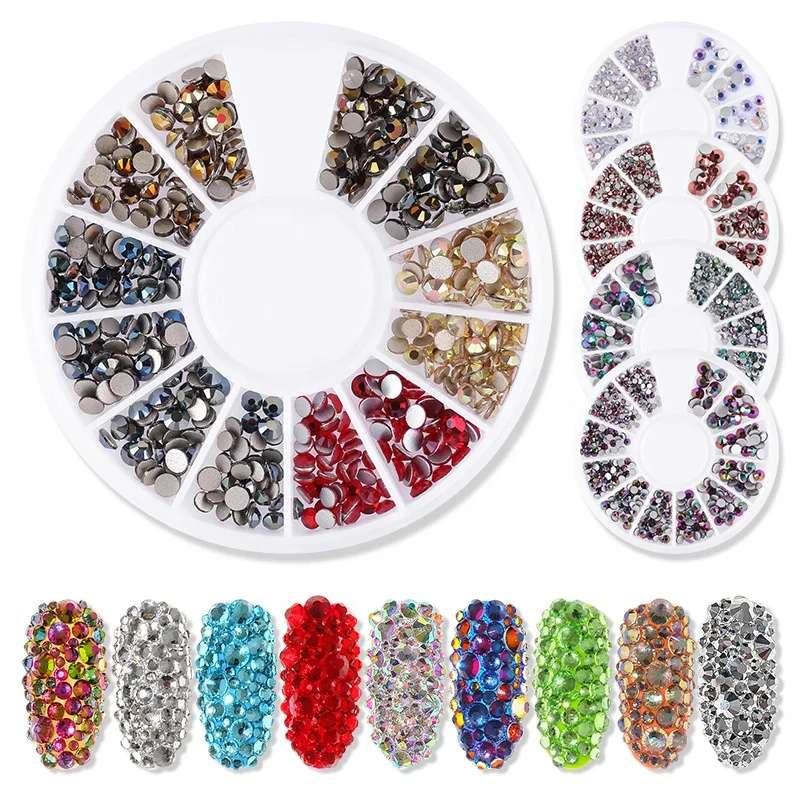 

New nail small disc boxed drill 12 grid flat bottom drill glass magic color mixed diamond rhinestone jewelry, As picture show