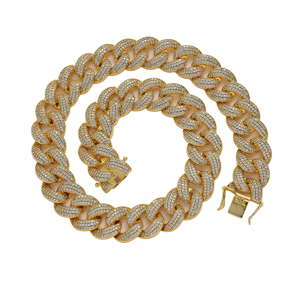 

TUNKALL BC014 19mm 18inch 20inch brass Cuban Chain Necklace Gold Silver Iced Out zircon Hip Hop Rock Jewelry For Men Gift Party