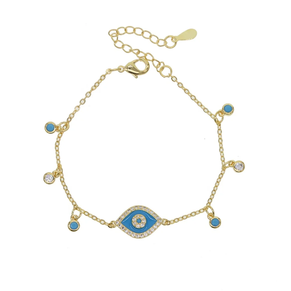 

Multi charm with cz jewelry turkish evil eye blue Turquoises Stone CZ station charm bracelet for women