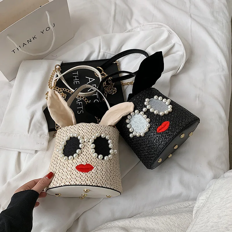 

2021 Wholesale fashion designer bamboo handbags cute bucket bag purse and handbags for women bags, 2 colors