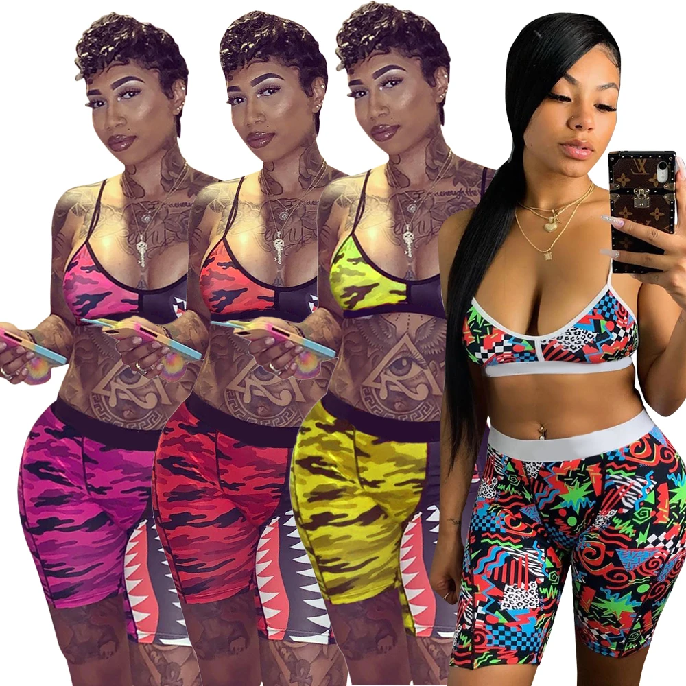 

2020 Plus Size Women 2 piece ethika set Summer Casual Tracksuit Tight Track Suit Women Boxer Biker Cycling shorts sets, As shown in the picture or customized