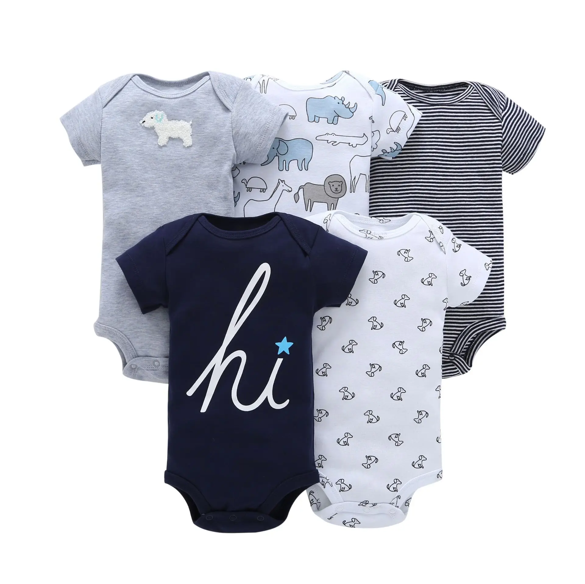 

High Quality Short-Sleeve 5 Pieces Baby Bodysuit Set Import Baby Clothes From China