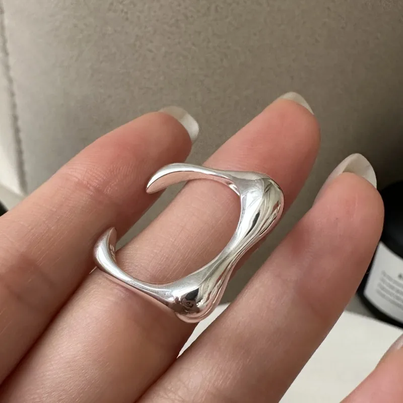 Vintage Geometric 925 Sterling Silver Bamboo Square Shape Open Rings for Summer Jewelry Women Gifts