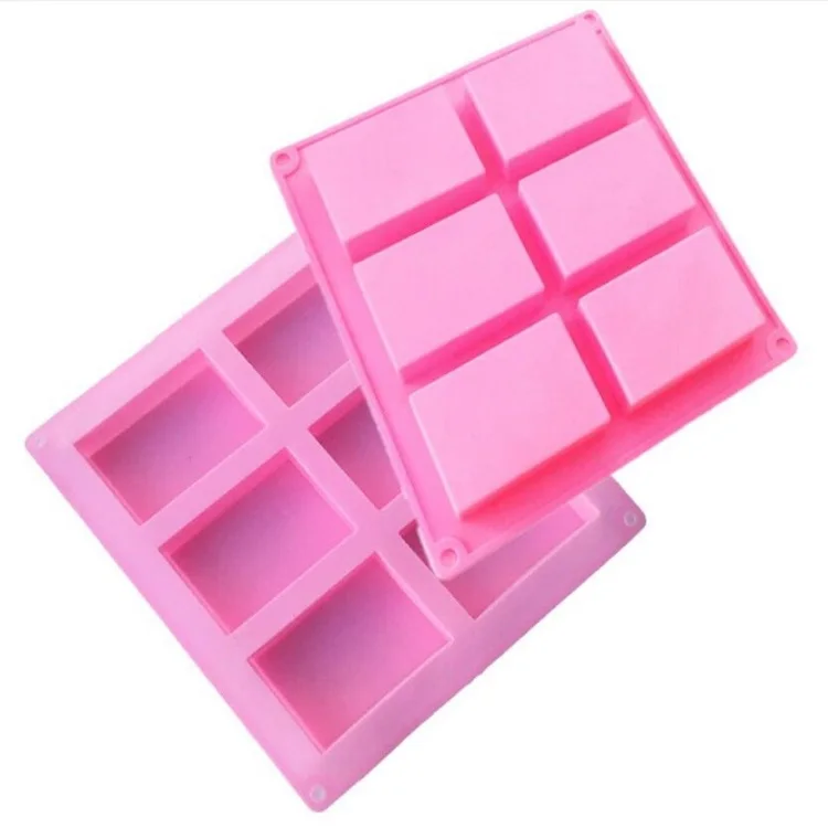

6-Cavity Rectangle Soap Mold Silicone Craft DIY Making Homemade Cake Mould 3D Plain Soap Mold Form Tray Baking Tools, Pink,or customised color is ok