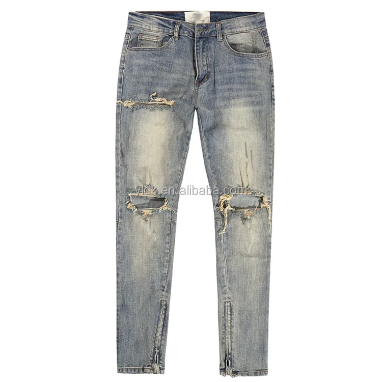 

Hot selling item high quality retro nostalgia pants have decorative zippers ripped men's jeans wholesale custom