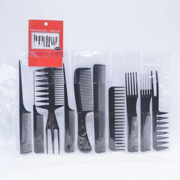 

Wholesale 10PCS Multi-functional Hair Detangler Barber Accessories Styling Tool Hair Combs Set, Black