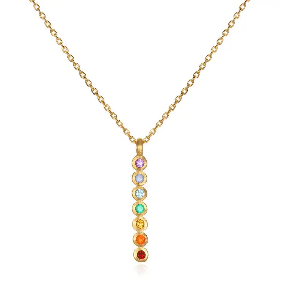 

Qiyi Jewelry 2022 New Lucky S925 Sterling Silver 18k Gold Plated Divine Alignment Gemstone Chakra Necklace