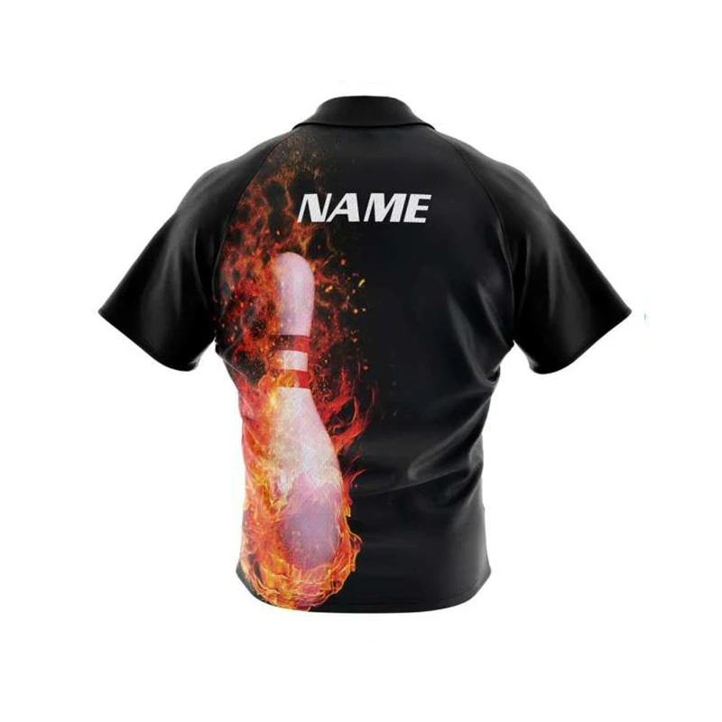 Custom Design 100% Polyester Quick Dry Team Bowling Shirts With Flames ...
