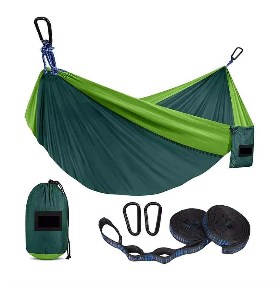 Woqi Camping Hammock with Mosquito Netting Pop up Portable Hammock Ultralight Nylon Parachute Hammocks with Tree Straps 2 Person