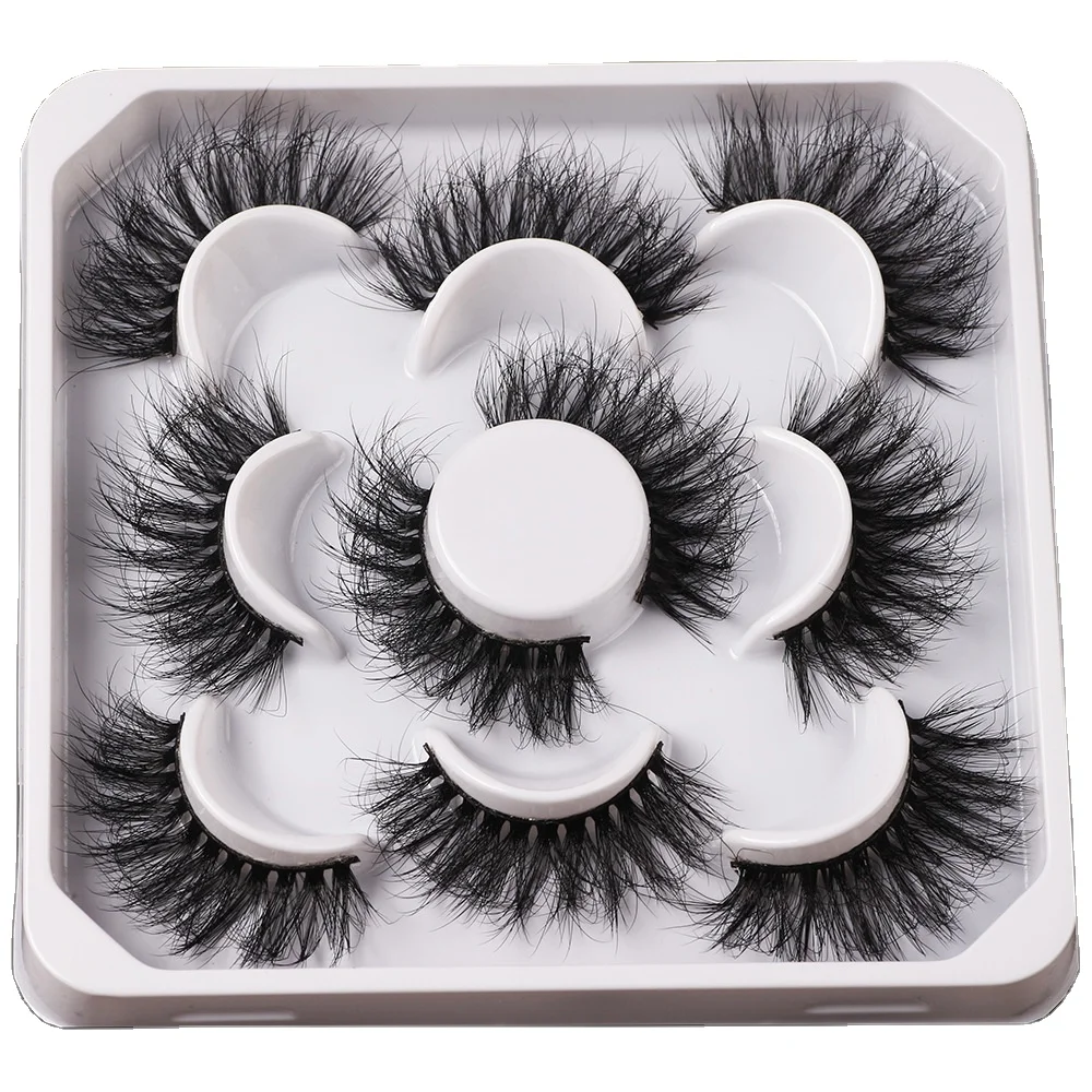 

Eyelashes Packaging,3D Mink Eyelashes Extension 5 Pairs Super Messy Fluffy Crisscross Pack Faux Cils False Mink Lashes in Bulk