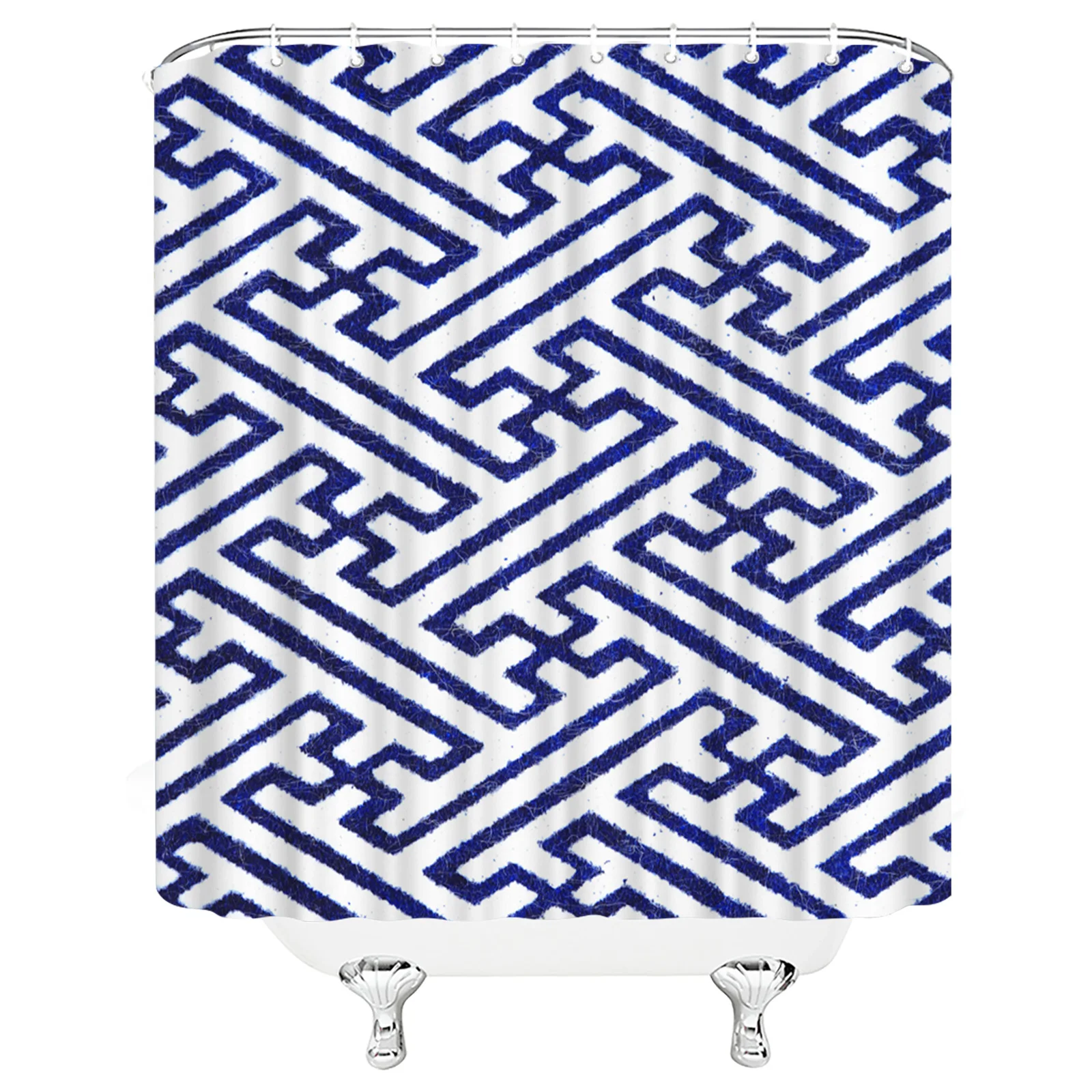 

Customized Design Blue Geometric Washroom Bathroom Waterproof Shower Curtain With Hook, Customized color