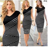 

2019 Wholesale Sexy Stripe Bodycon Dress Ladies V Neck Pictures Office Dress For Women