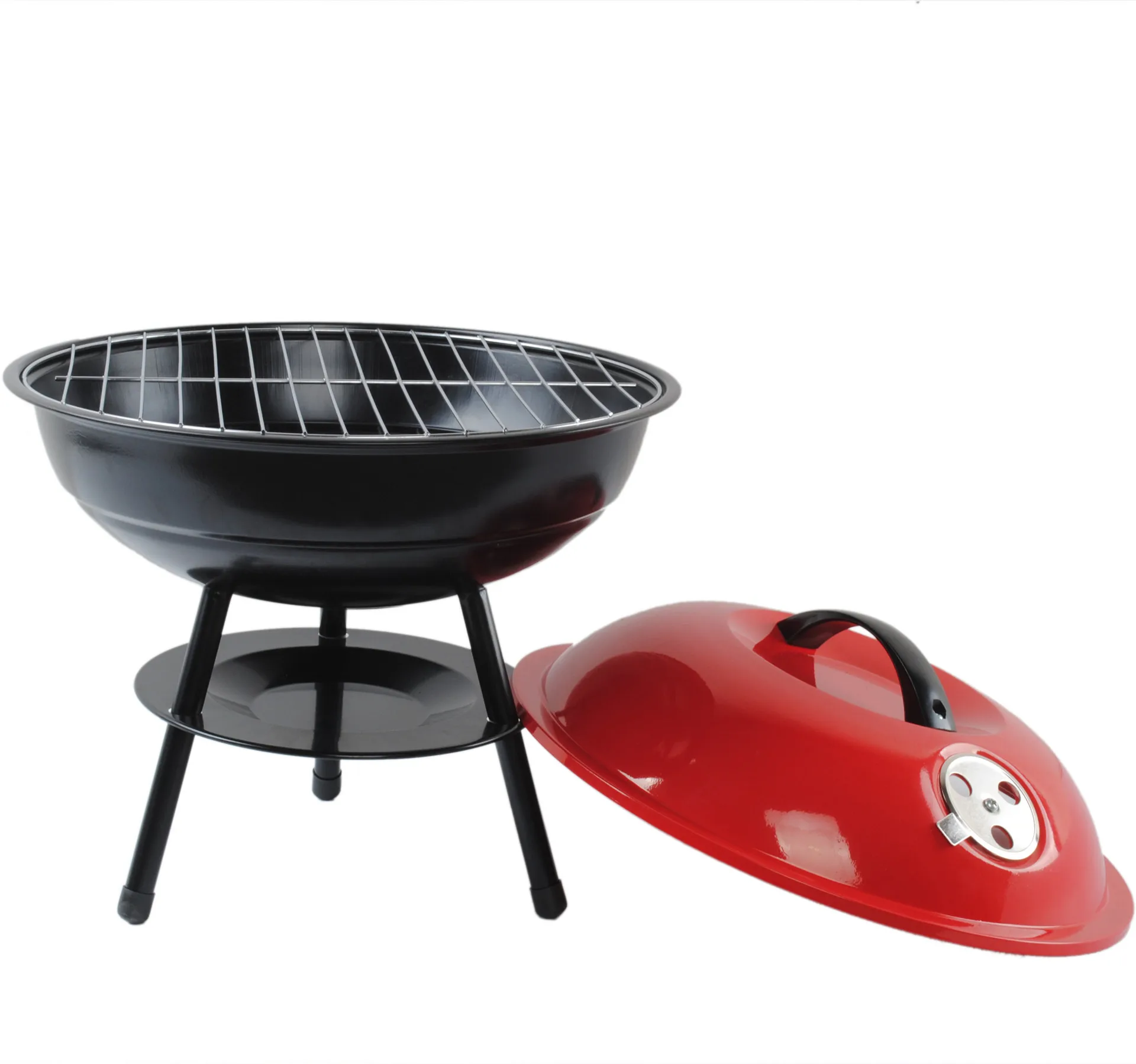 

High Quality 14 Inch Iron Portable Charcoal BBQ Grill Barbecue Grill Table Top Charcoal BBQ Grill For Picnic, Red