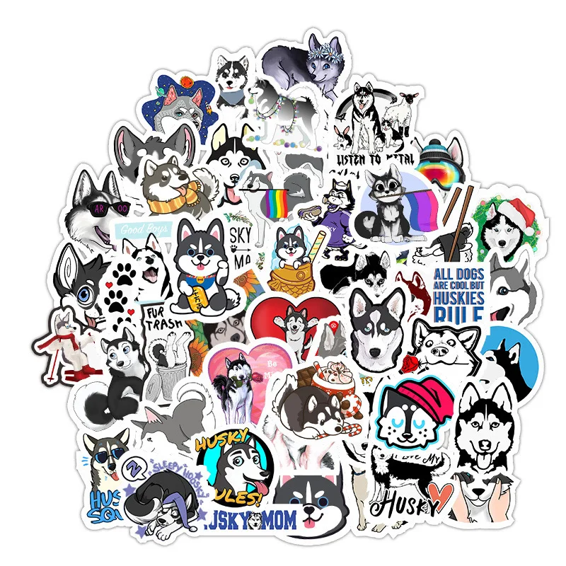 

50PCS suitcase cute cartoon husky dogs sticker free to stick mobile computer decoration graffiti sticker, Cmyk