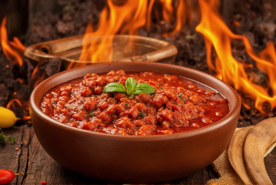 Chopped fresh ingredients for chili including dried chilies, onions, garlic, and spices