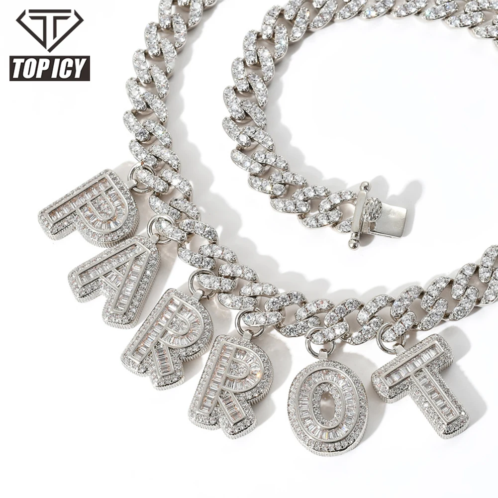 

9mm cuban chain with CZ baguette personalized name necklace hip hop iced out women cuban link chain DIY necklace