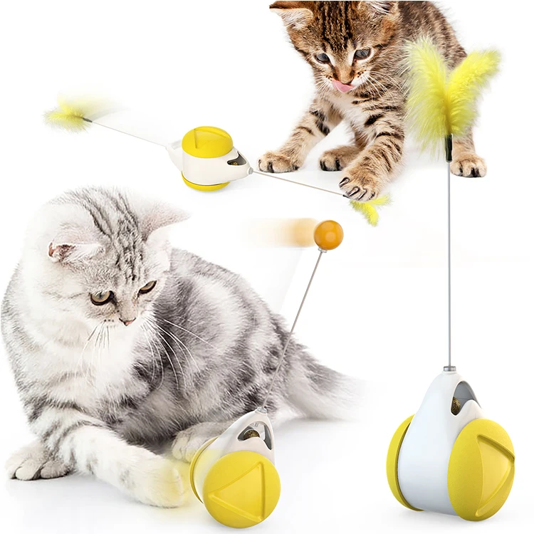 

2020 New Arrival Feather Balanced Car 360 Degree Rotatable Interactive Pet Catnip Cat Fun Play Toy