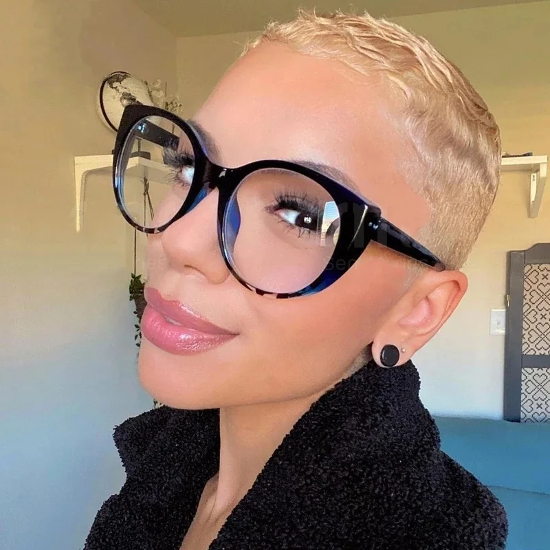 

Fashion Cat Eye Glasses Frame Women Retro Oversized Eyeglasses Female Blue Leopard Clear Lens Spectacles Oculos De Grau Feminino, Multi-colored