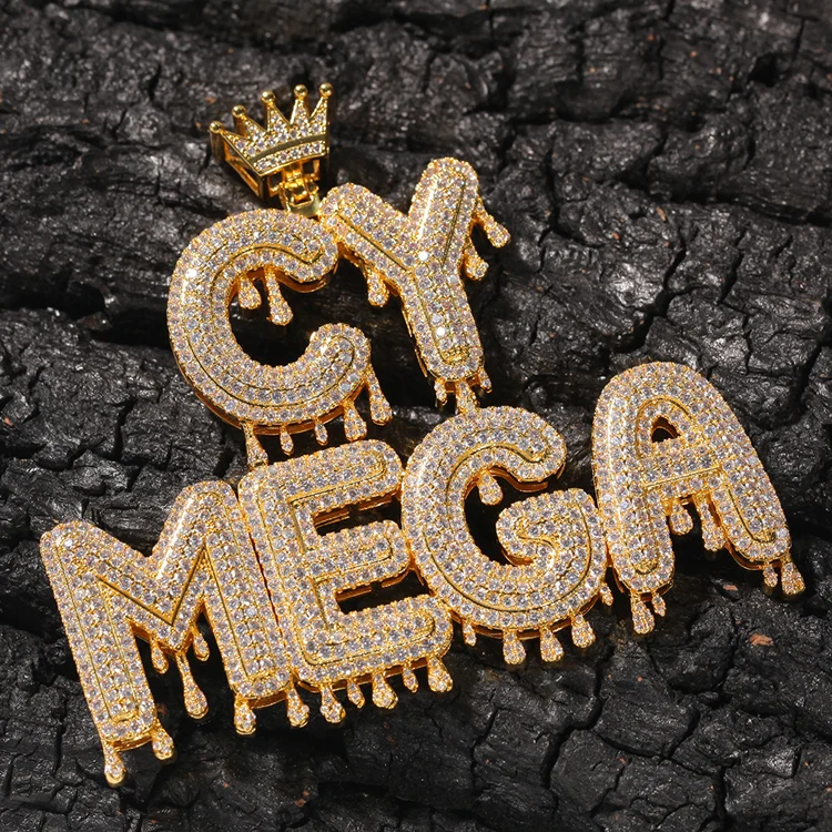 

New design Crown Small Bubble Letters Pendant Necklaces With Gold Silver Rope Tennis Chain Custom Name Hip Hop Jewelry Gifts Hot, Gold, silver, rose gold