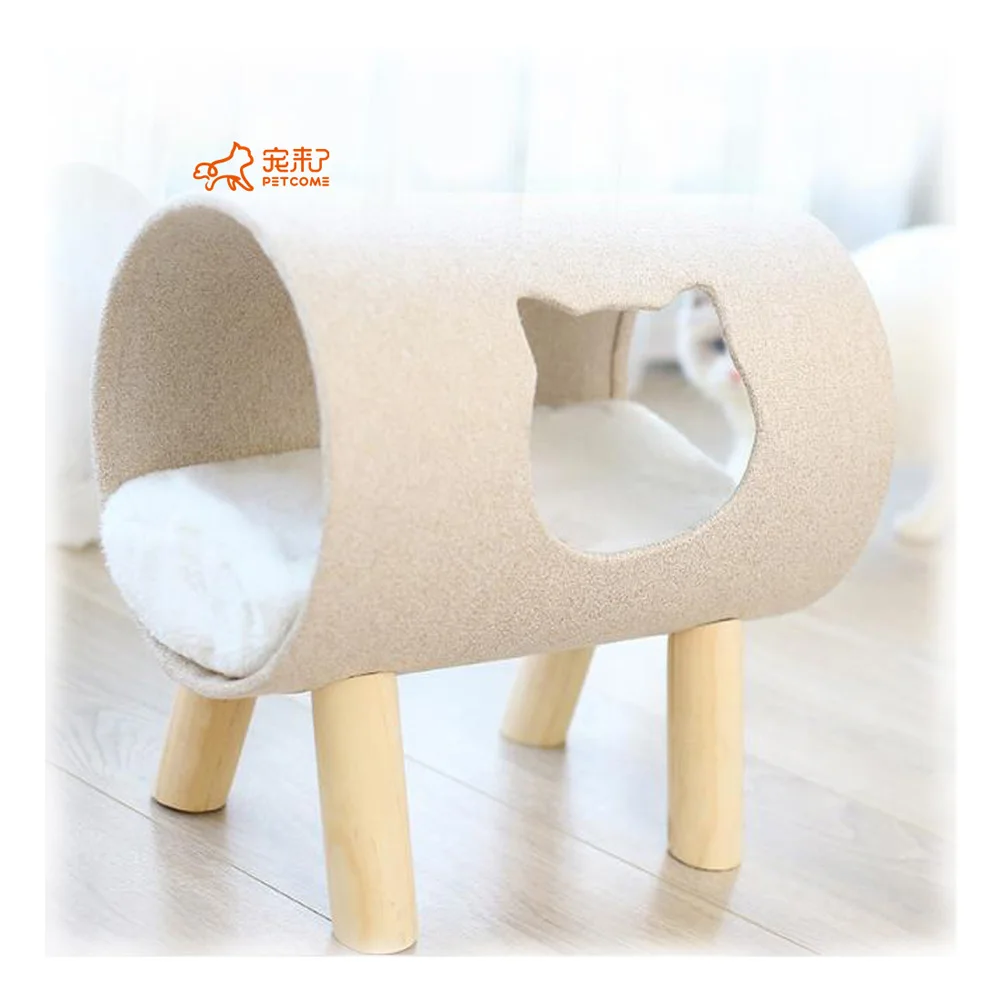 

PETCOME Amazon Hot Sale Cool Washable Cute Wooden Elevated Pink Cat Tunnel Bed