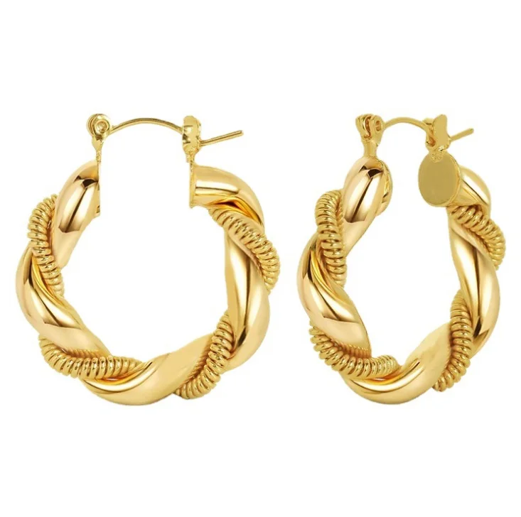 

New Arrival Dainty Style 18k Gold Plated Hoop Earrings Stainless Steel Twisted Hoop Earrings For Women