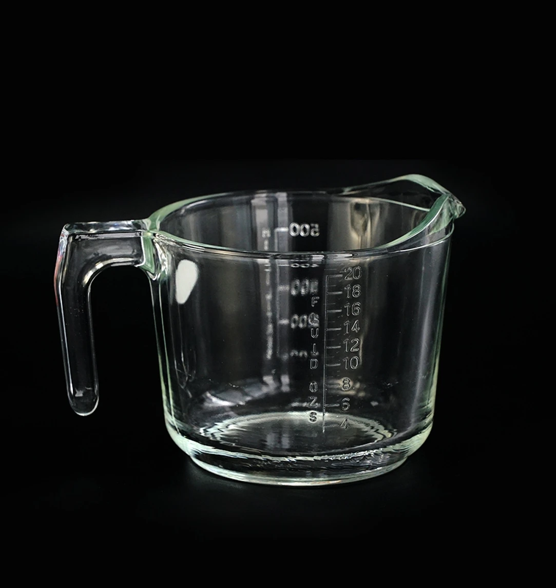 

500ml Clear borosilicate glass measuring cup with handle, Transparent