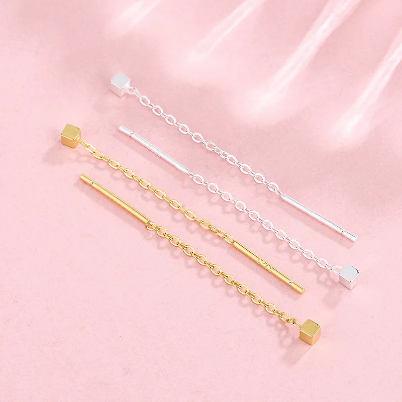 

Fine jewelry 100% 925 Sterling Silver geometric small square eardrops in cool colors