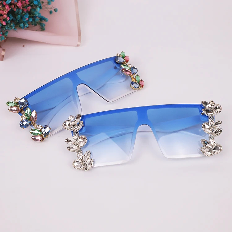 

Hot Sale Luxury Bling Square Rimless Vintage Manufacturers Shades Square Rhinestone Sunglasses 2021 Women, White;colorful