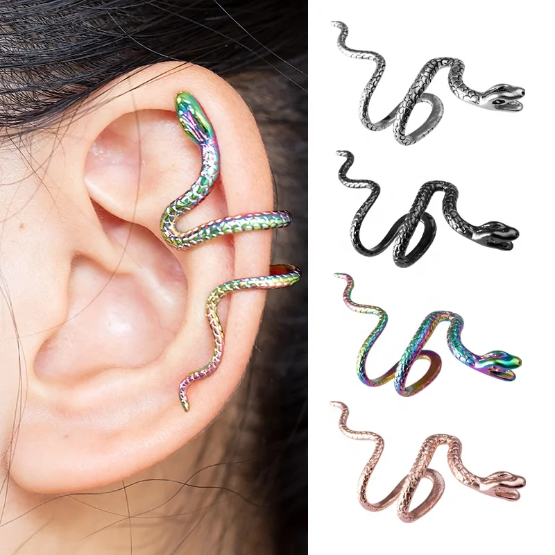 

1PC Without Piercing Brass Snake Earing Clips Punk Non Pierced Women Men Black Jewelry No Piercing Clip Earrings Ear Cuffs, Snake earring