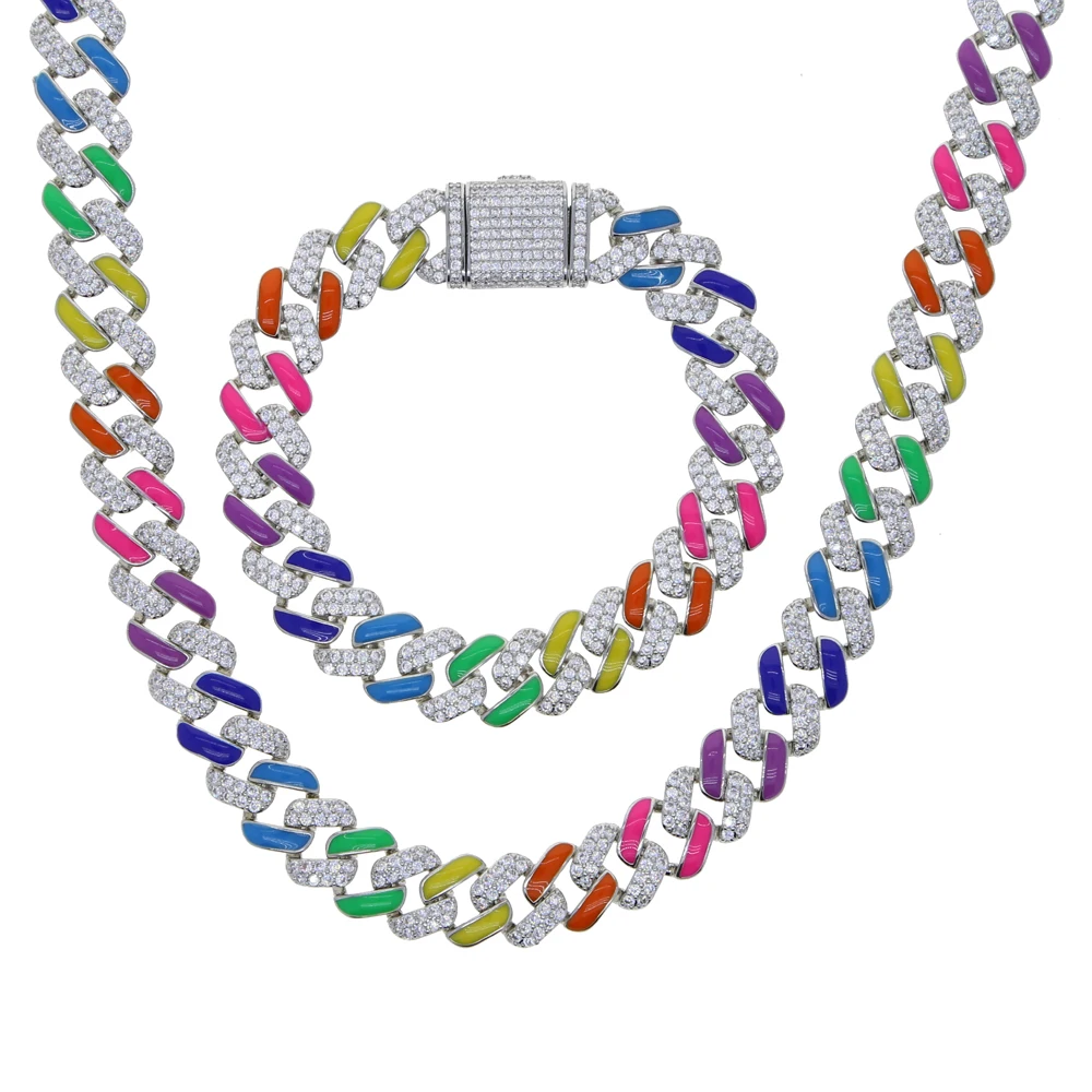 

Summer hot selling rainbow ice women jewelry 11mm Neon enamel cz cuban link bracelet, Rose gold