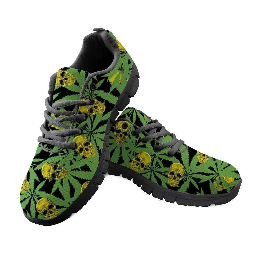 

Caribbean Bay Green Leafs Mexican Skull Mixed All Over Printing Adults Sneaker Casual Lace Up Shoes Custom Logo MOQ 1 Wholesale, As image shows