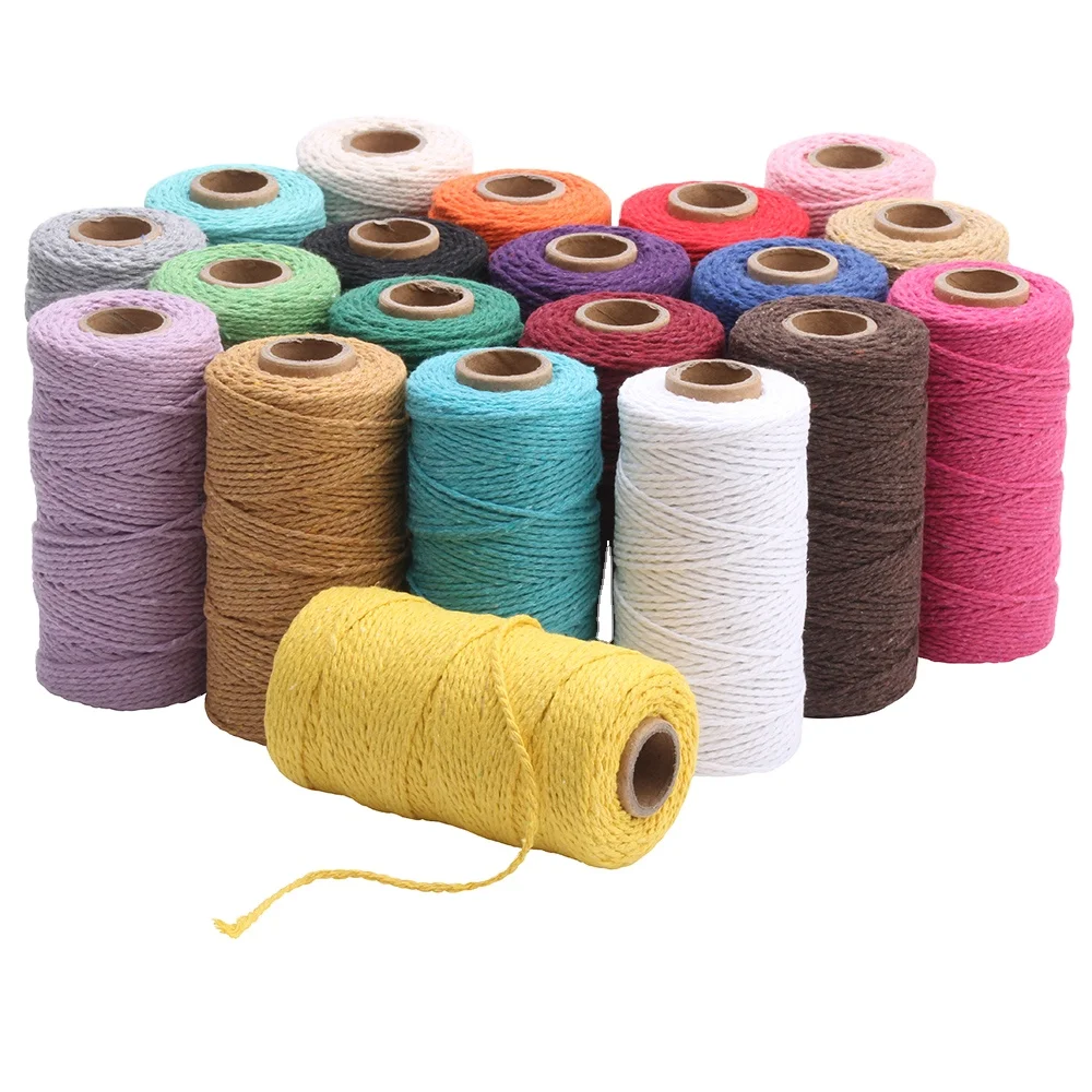 

Wholesale Colorful Wall decorative macrame cord DIY Handmade 2mm Braided rope cotton twisted cord 100yards/roll