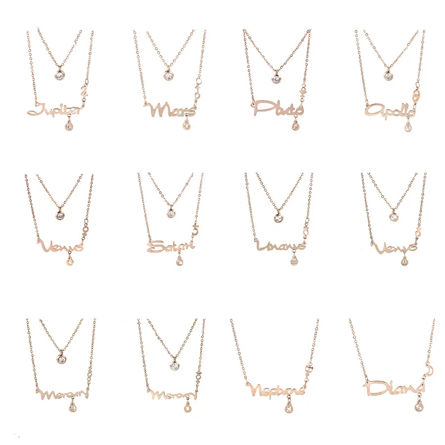 

45176 Xuping jewelry simple joker new double stack chain 12 zodiac signs rose gold hot selling lovers necklace