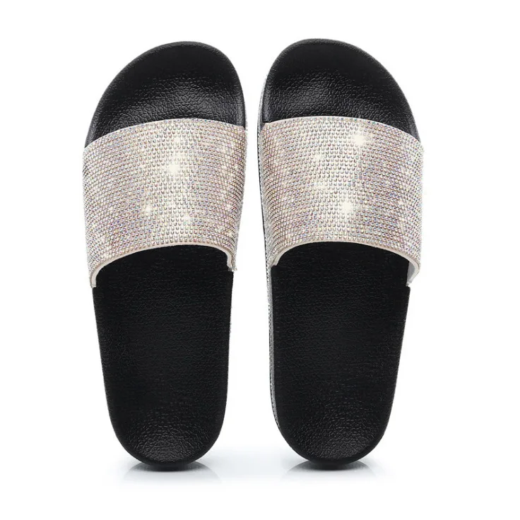 

diamond design good price shine diamond pvc fluffy slides women slippers, See picures