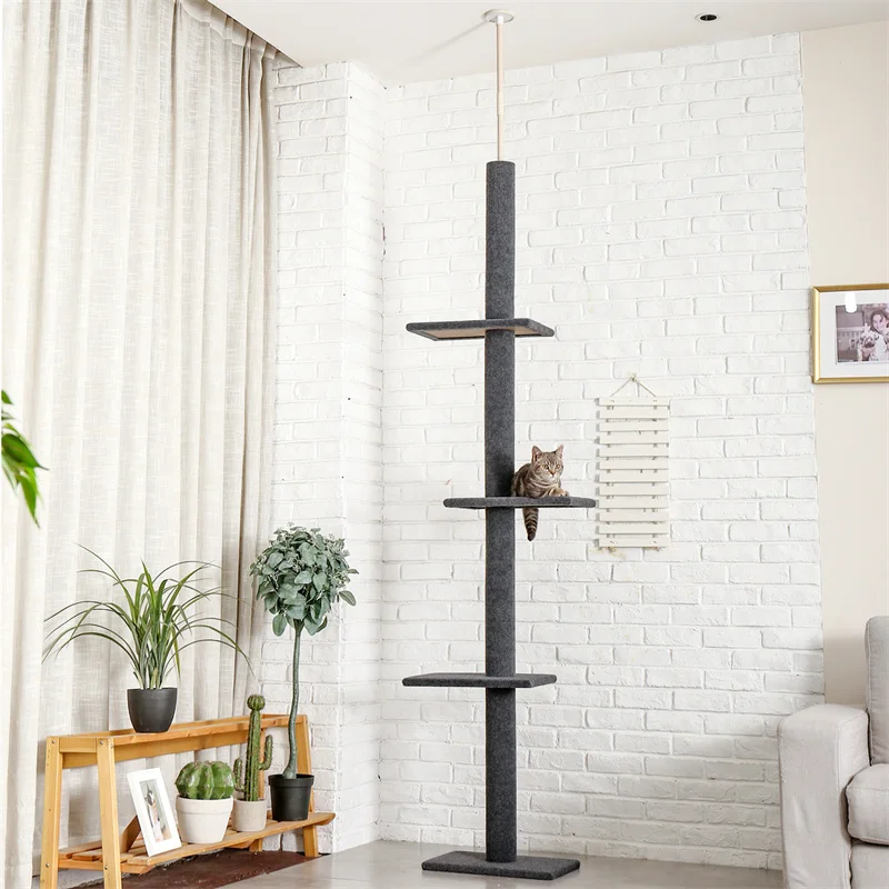 

Large Cat Activity Tree Floor-To-Ceiling Cat Climbing Tree Black, Black,brown,khaki