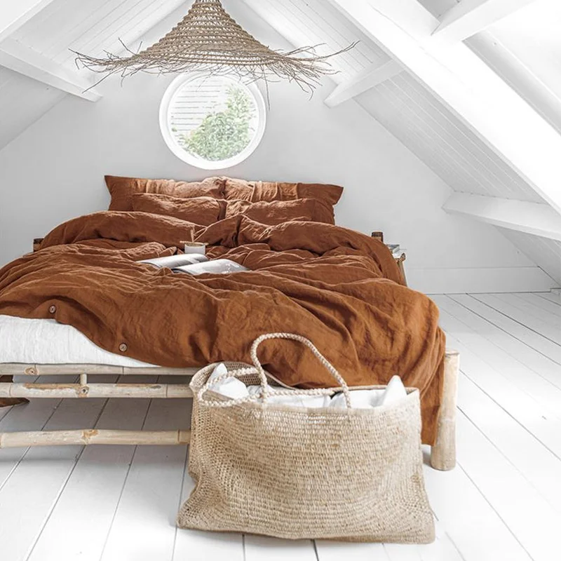 Hotel Supply Organic 100% French Linen Durable Bed Sheets Duvet Cover king Size Bedding Set Wholesale